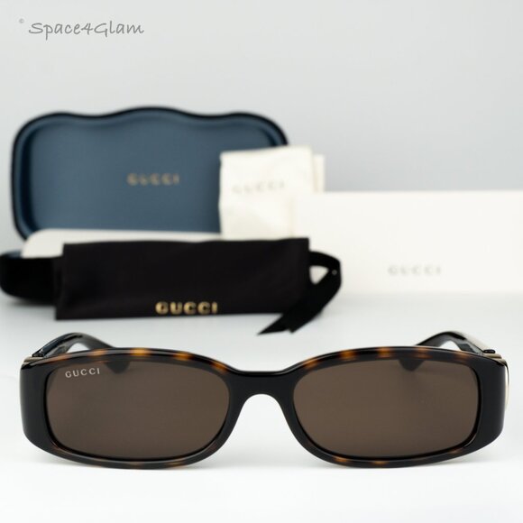 Gucci Women Sunglasses Dark Havana Brown Rectangle GG1661S 002 BRAND NEW - Picture 3 of 9